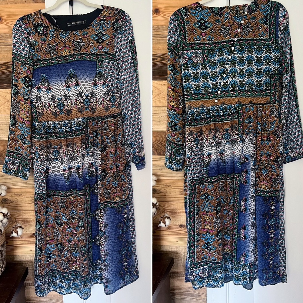 Zara Tapestry Print Folklore Midi Dress - Picture 2 of 4